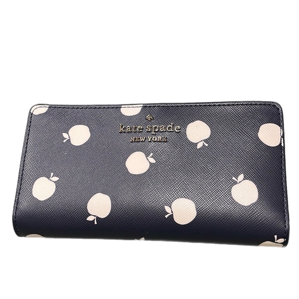 Kate Spade Staci Orchard Toss Print Large Slim Bifold Wallet Blazer Blue